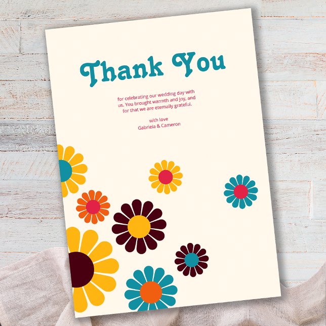 Bright Colourful Retro Daisy Wedding Thank You Card (Creator Uploaded)