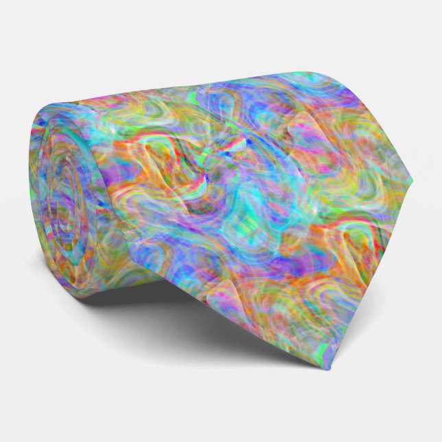 Bright Colourful Retro Marbled Swirls Art Pattern Tie (Rolled)