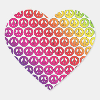 Bright Colourful Retro Rainbow Peace Symbols Heart Sticker