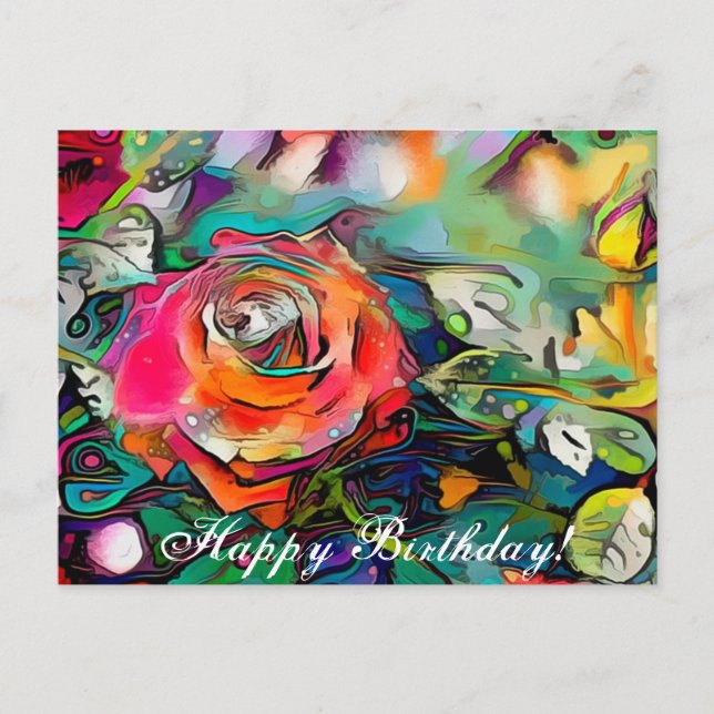 Bright colourful rose happy birthday postcard (Front)