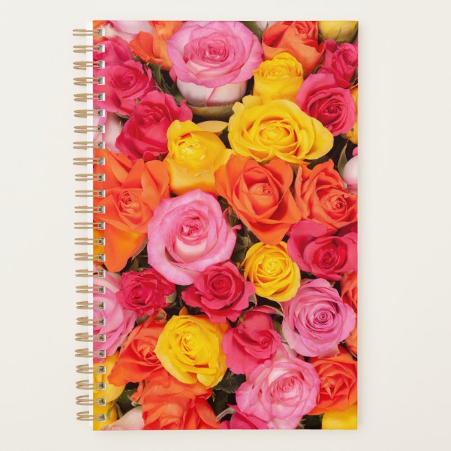 Bright Colourful Roses Pattern Floral Background Planner (Front)