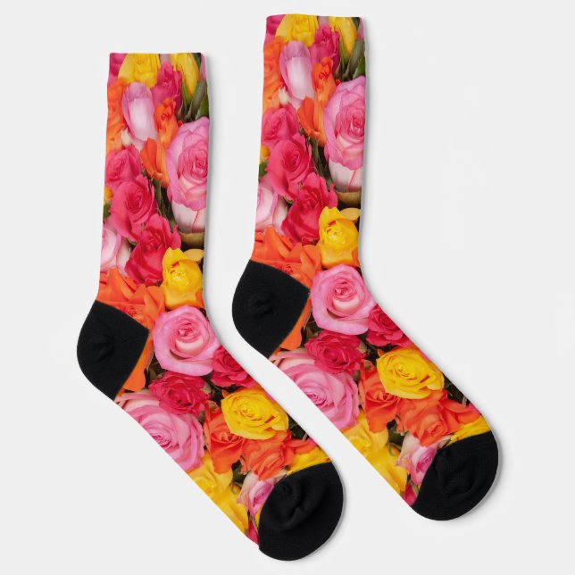 Bright Colourful Roses Pattern Floral Background Socks (Right)
