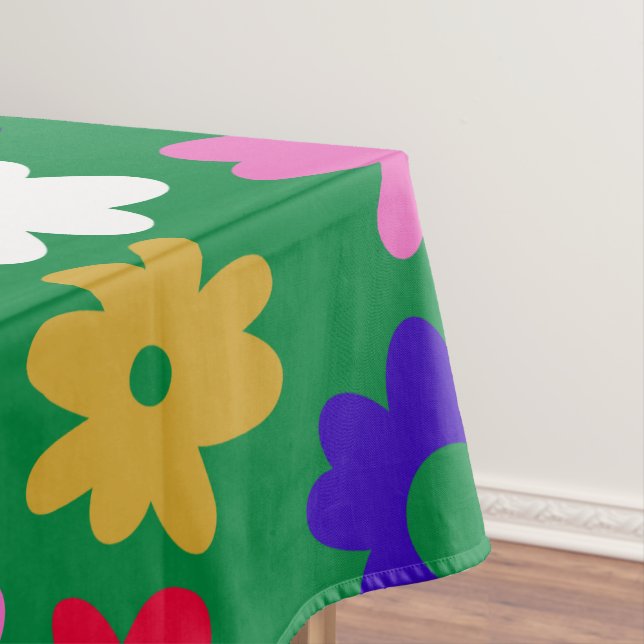 Bright Colourful Scandinavian Flower Pattern Green Tablecloth (In Situ)