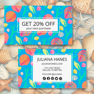 Bright Colourful Seashells and Seaweed Pattern Ico Discount Card