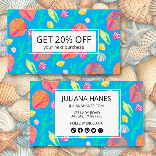 Bright Colourful Seashells and Seaweed Pattern Ico Discount Card (Creator Uploaded)