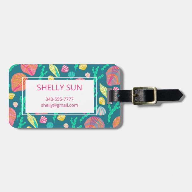 Bright Colourful Seashells and Seaweed Pattern   Luggage Tag (Front Horizontal)