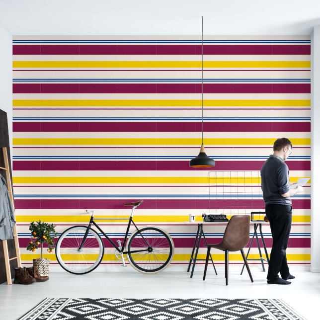 Bright Colourful Simple Bold Primary Colour Stripe Wallpaper (Living Room)