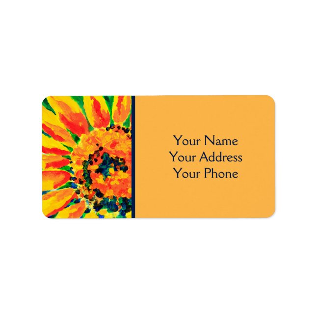 Bright Colourful Single Sunflower Acrylic Painting Label (Front)