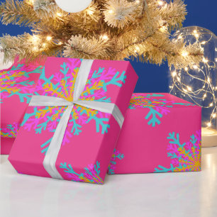 Bright Colourful Snowflakes Modern Pink Christmas Wrapping Paper