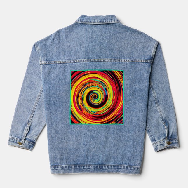 Bright Colourful Spiral Pattern Denim Jacket (Back)