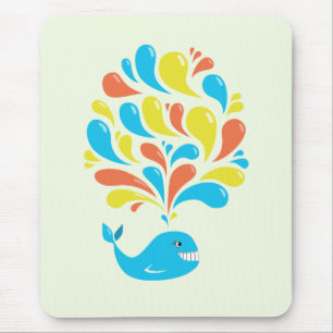 Bright Colourful Splash Happy Cartoon Whale Mouse Mat
