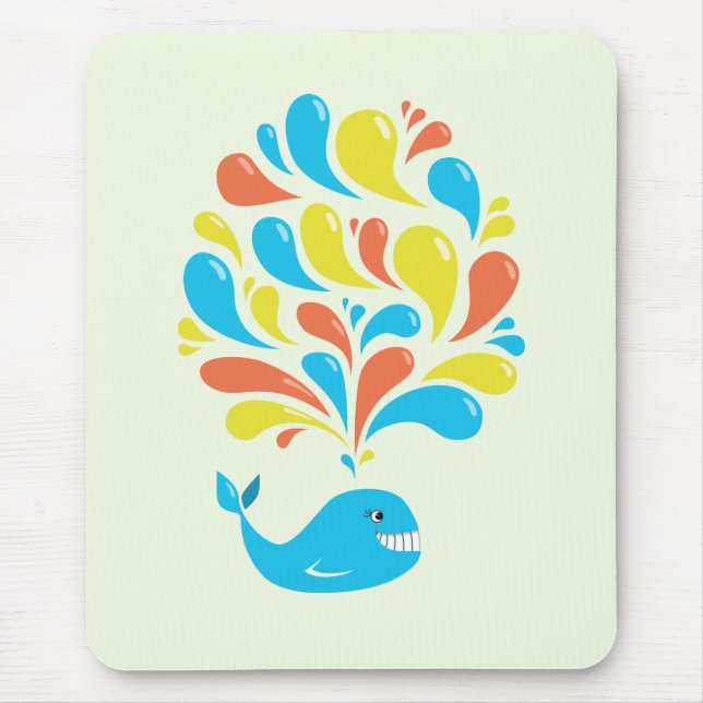 Bright Colourful Splash Happy Cartoon Whale Mouse Mat (Front)