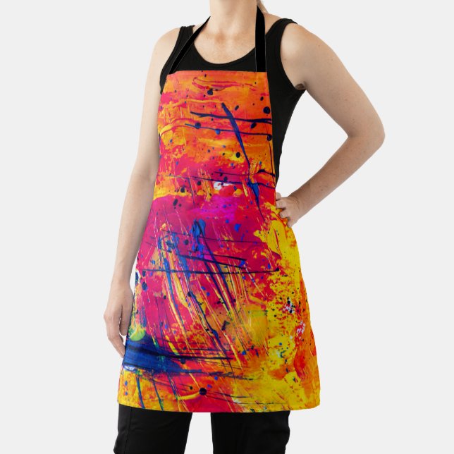 Bright Colourful Splatter Paint Abstract Apron (Insitu)