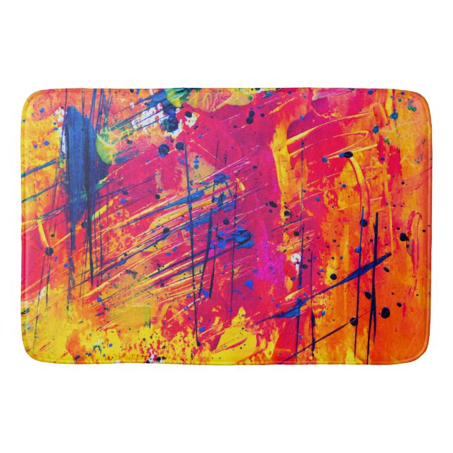 Bright Colourful Splatter Paint Abstract Bath Mat (Front)