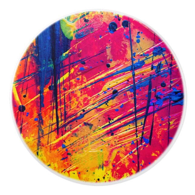 Bright Colourful Splatter Paint Abstract Ceramic Knob (Front)