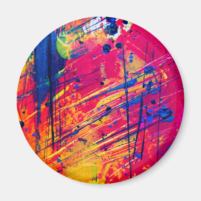Bright Colourful Splatter Paint Abstract Magnet (Front)