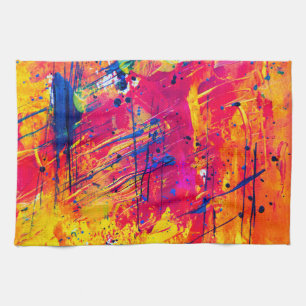 Bright Colourful Splatter Paint Abstract Tea Towel