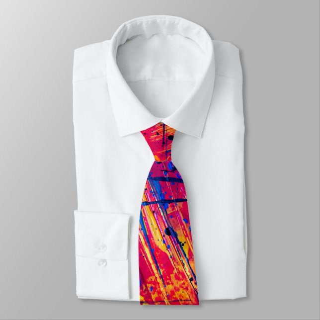 Bright Colourful Splatter Paint Abstract Tie (Tied)