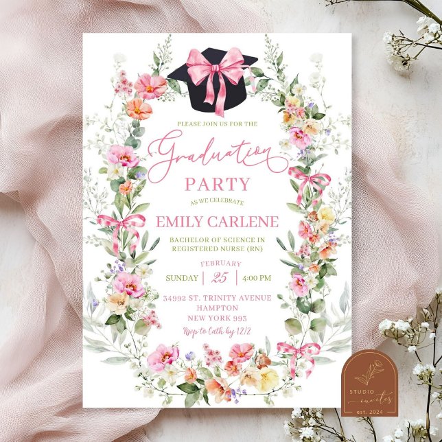 Bright Colourful Spring Floral Girl Graduation  Invitation (Creator Uploaded)