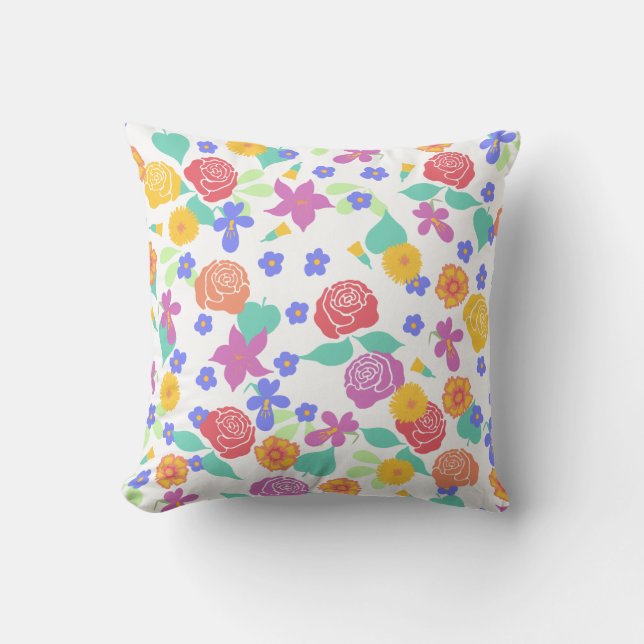 Bright Colourful Spring Floral Pattern Cushion (Front)