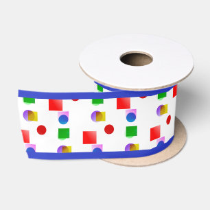 Bright Colourful Squares and Circles, Blue Satin Ribbon