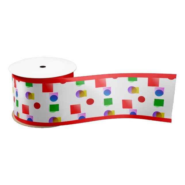 Bright Colourful Squares and Circles, Red Satin Ribbon (Spool)