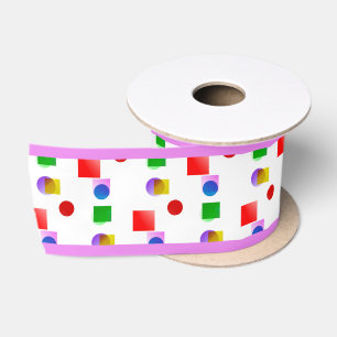 Bright Colourful Squares and Circles, Violet Pink Satin Ribbon