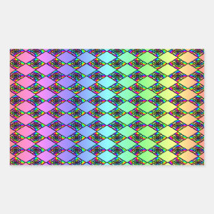 Bright Colourful Stained Glass Style Pattern. Rectangular Sticker