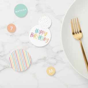 Bright colourful stripe and spot birthday decor confetti