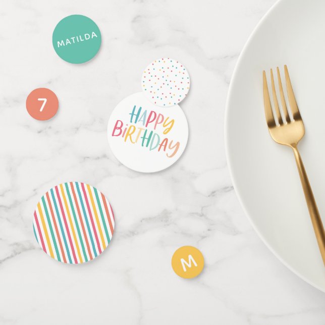 Bright colourful stripe and spot birthday decor confetti (Group)