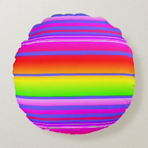 Bright colourful striped rainbow round cushion