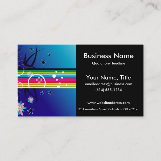 Bright Colourful Stripes & Flowers 2 Business Business Card (Front)