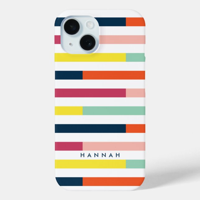 Bright Colourful Stripes Modern Name Case-Mate iPhone Case (Back)