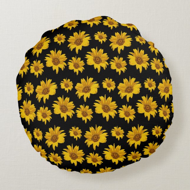 Bright, Colourful Sunflower Reversible  Round Cushion (Back)