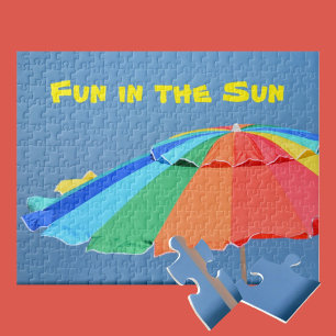 Bright Colourful Sunny Multi Coloured Beach Umbrel Jigsaw Puzzle