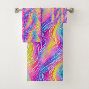 Bright Colourful Swirly Pattern Bath Towel Set