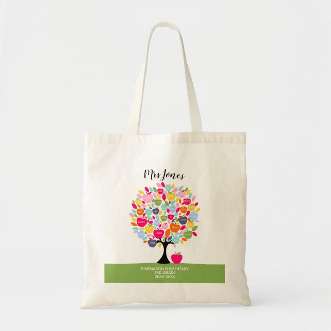 Bright colourful Teacher heart tree thank you gift Tote Bag (Front)