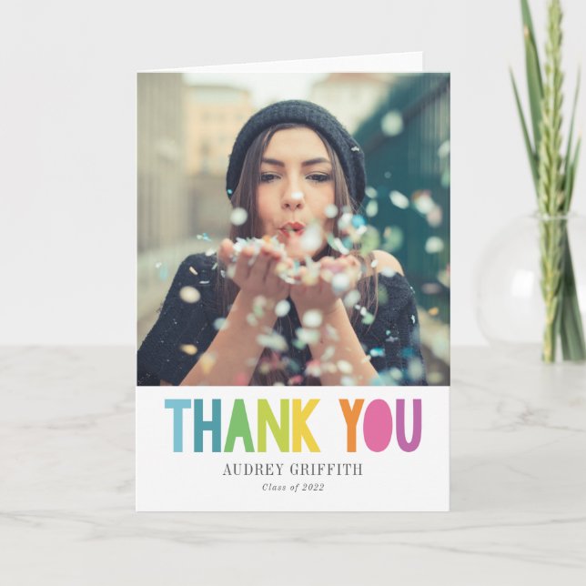 Bright Colourful Thank You Photo Greeting Card (Front)