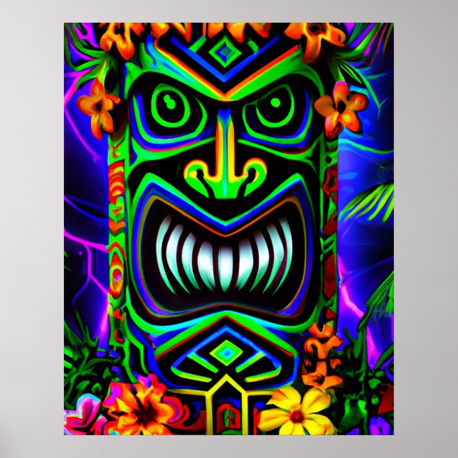 Bright Colourful Tiki Totem Wall Poster Print (Front)