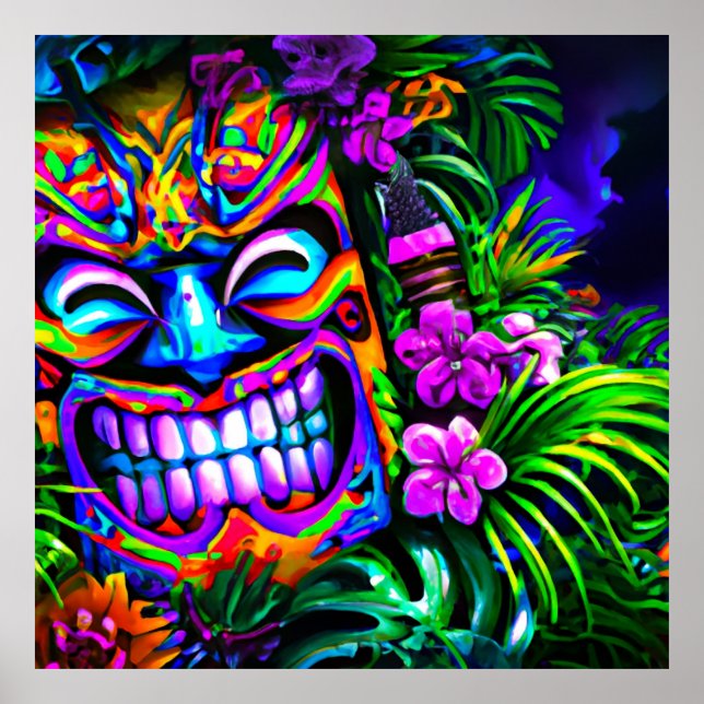Bright Colourful Tiki Totem Wall Poster Print (Front)