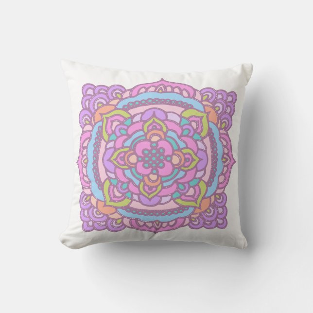 Bright Colourful Tracery Ornament Throw Pillow (Front)