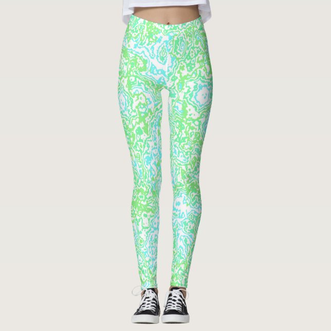 Bright Colourful Trippy Swirly Abstract Boho Marbl Leggings (Front)