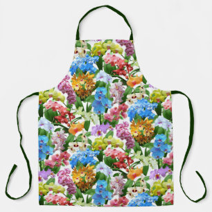 Bright Colourful Tropical Orchids Floral Apron
