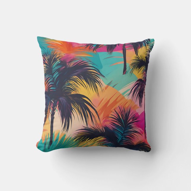 Bright Colourful Tropical Palm Trees Cushion (Front)