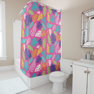 Bright Colourful Tropical Summer Leaf Pattern Shower Curtain