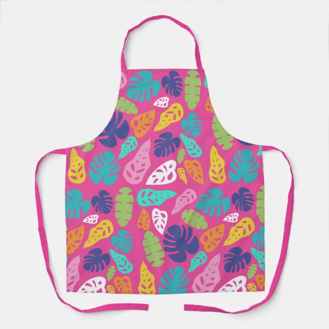 Bright Colourful Tropical Summer Leaves Pattern Apron (Front)