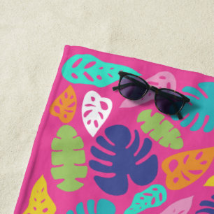Bright Colourful Tropical Summer Leaves Pattern Beach Towel