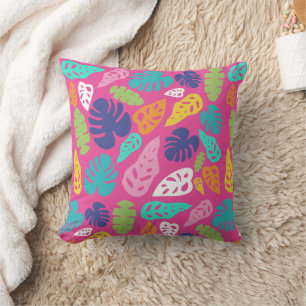 Bright Colourful Tropical Summer Leaves Pattern Cushion