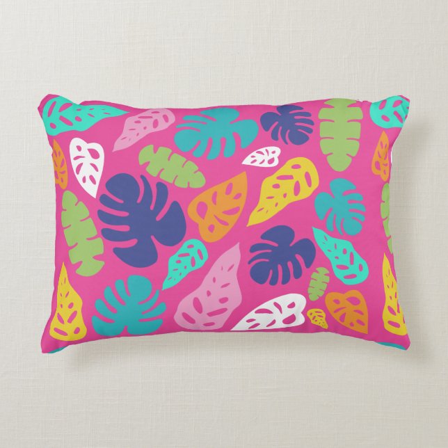 Bright Colourful Tropical Summer Leaves Pattern Decorative Cushion (Front)