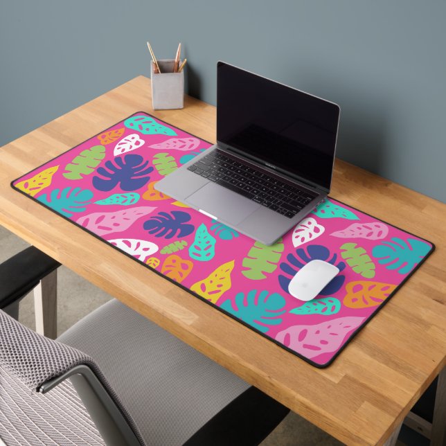 Bright Colourful Tropical Summer Leaves Pattern Desk Mat (Office 2)
